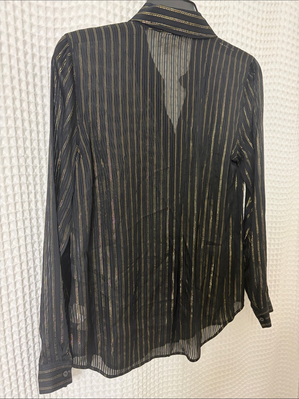 L'AGENCE Laurent Button Shirt Sheer Black Gold Metallic Stripe XS - Picture 10 of 10